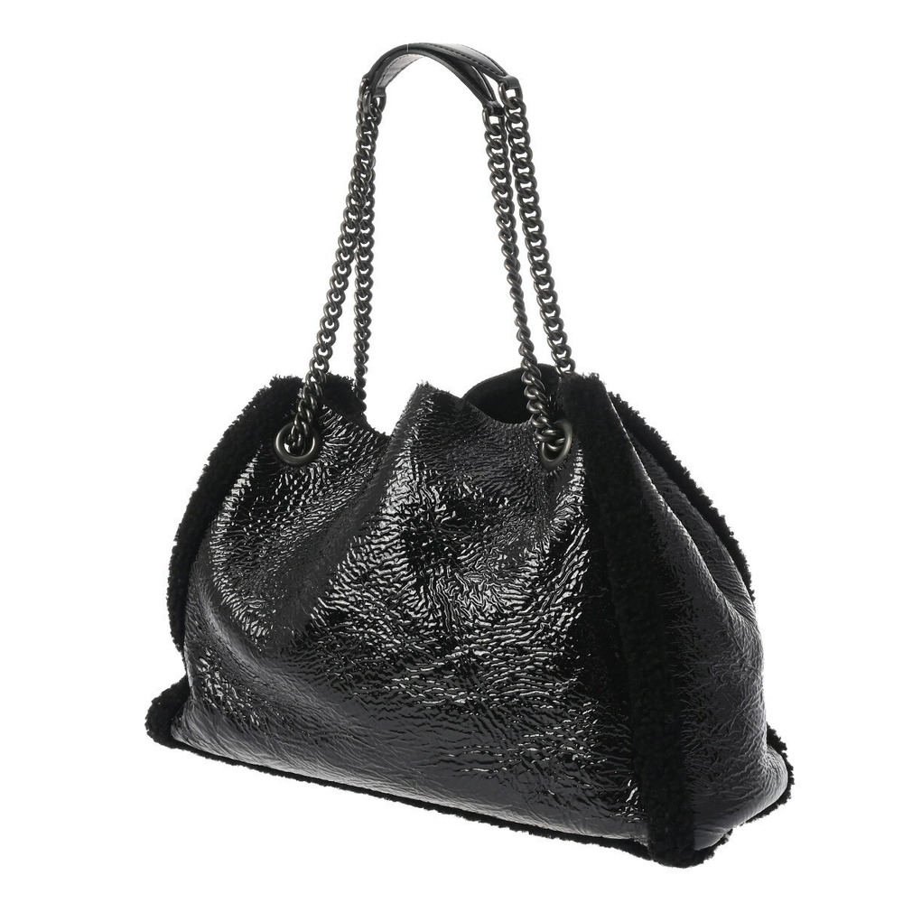 Gucci Chain Bag Tote Interlocking Black Vernis Leather Soho Patent GG